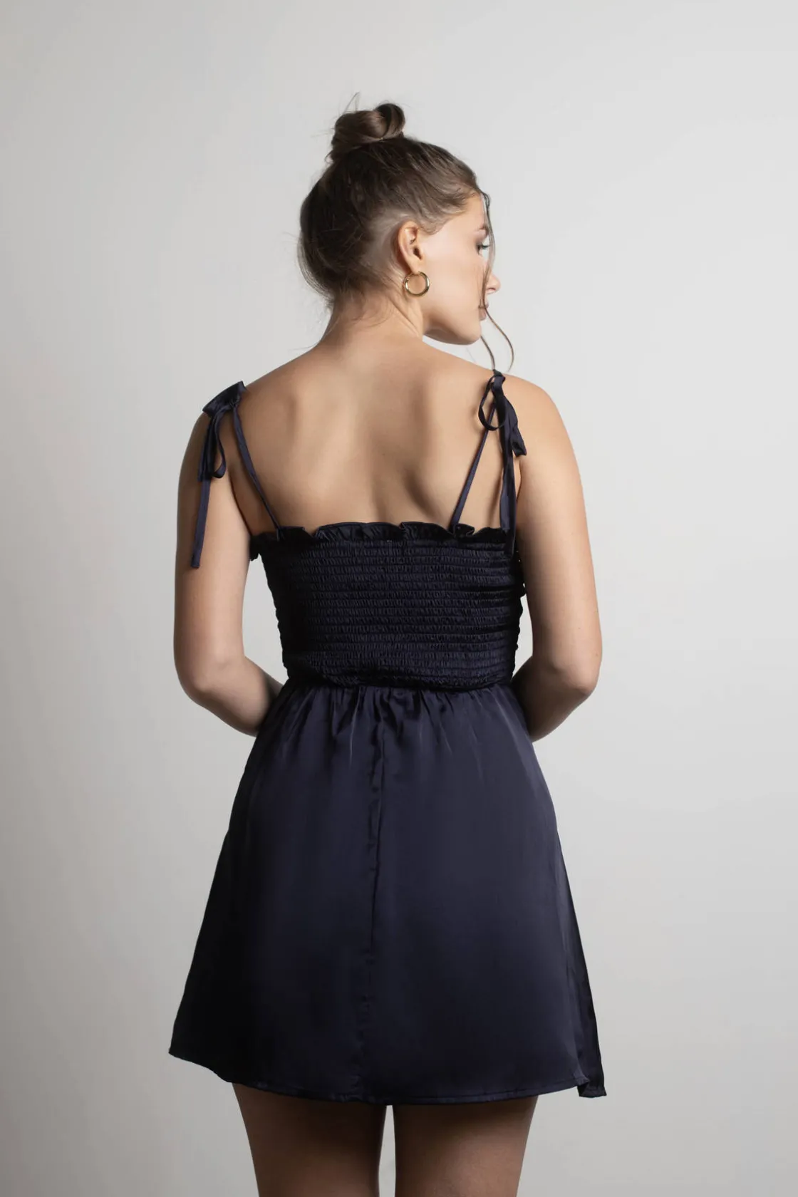 Tobi Sundaze Satin Skater Mini Dress - Navy