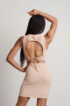 Tobi Sylvie Open Back Bodycon Mini Dress - Beige