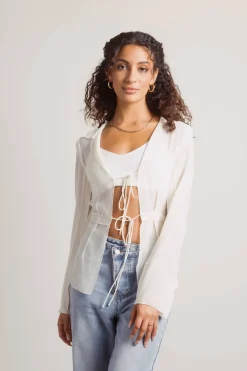 Tobi Take Me Out Open Front Blouse - White