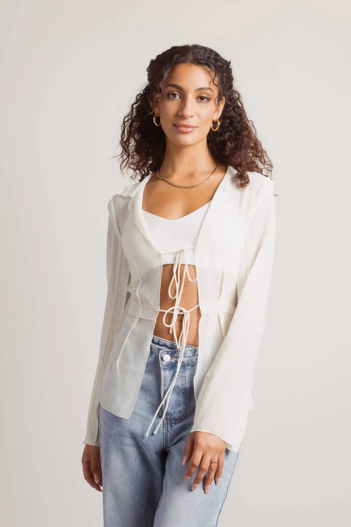 Tobi Take Me Out Open Front Blouse - White