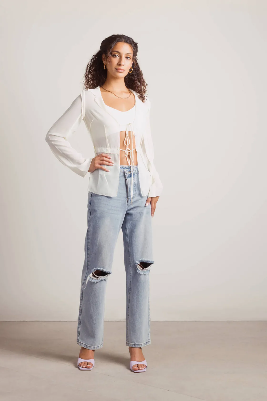 Tobi Take Me Out Open Front Blouse - White