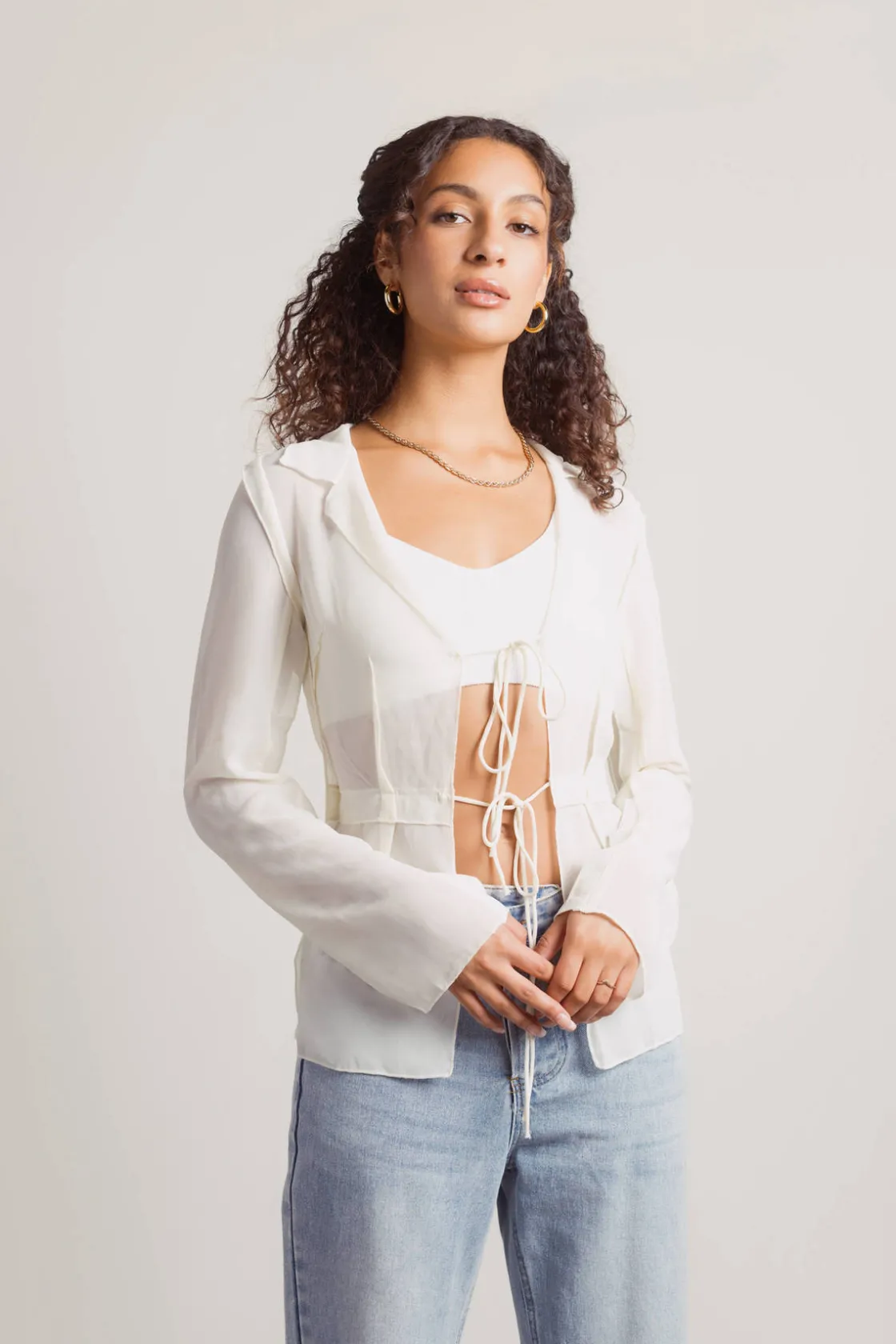 Tobi Take Me Out Open Front Blouse - White