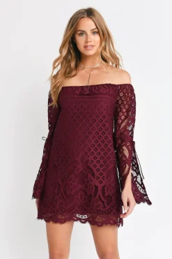 Tobi Take My Hand Off The Shoulder Lace Mini Dress -