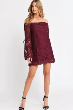Tobi Take My Hand Off The Shoulder Lace Mini Dress -
