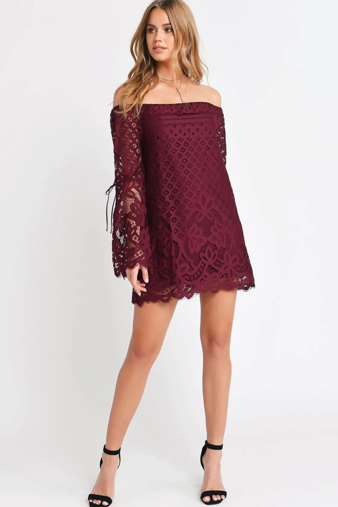 Tobi Take My Hand Off The Shoulder Lace Mini Dress -