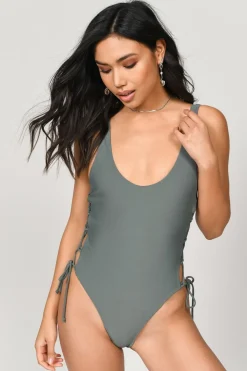 Tobi Taking Sides Lace Up Monokini - Black