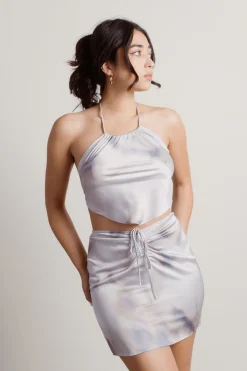 Tobi Tamara Tie Dye Crop Top And Mini Skirt Set - Grey