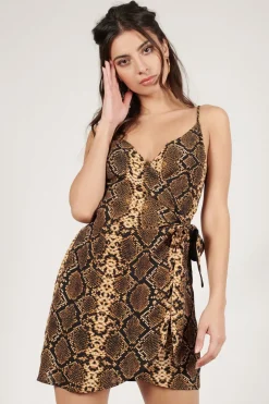 Tobi Tell Me Lies Snake Print Wrap Mini Dress -