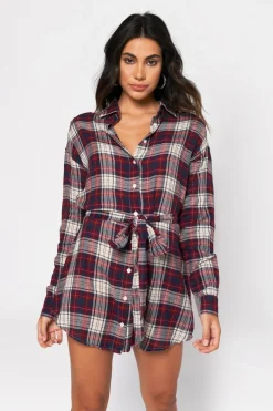 Tobi The Good Times Plaid Button Up Mini Dress -