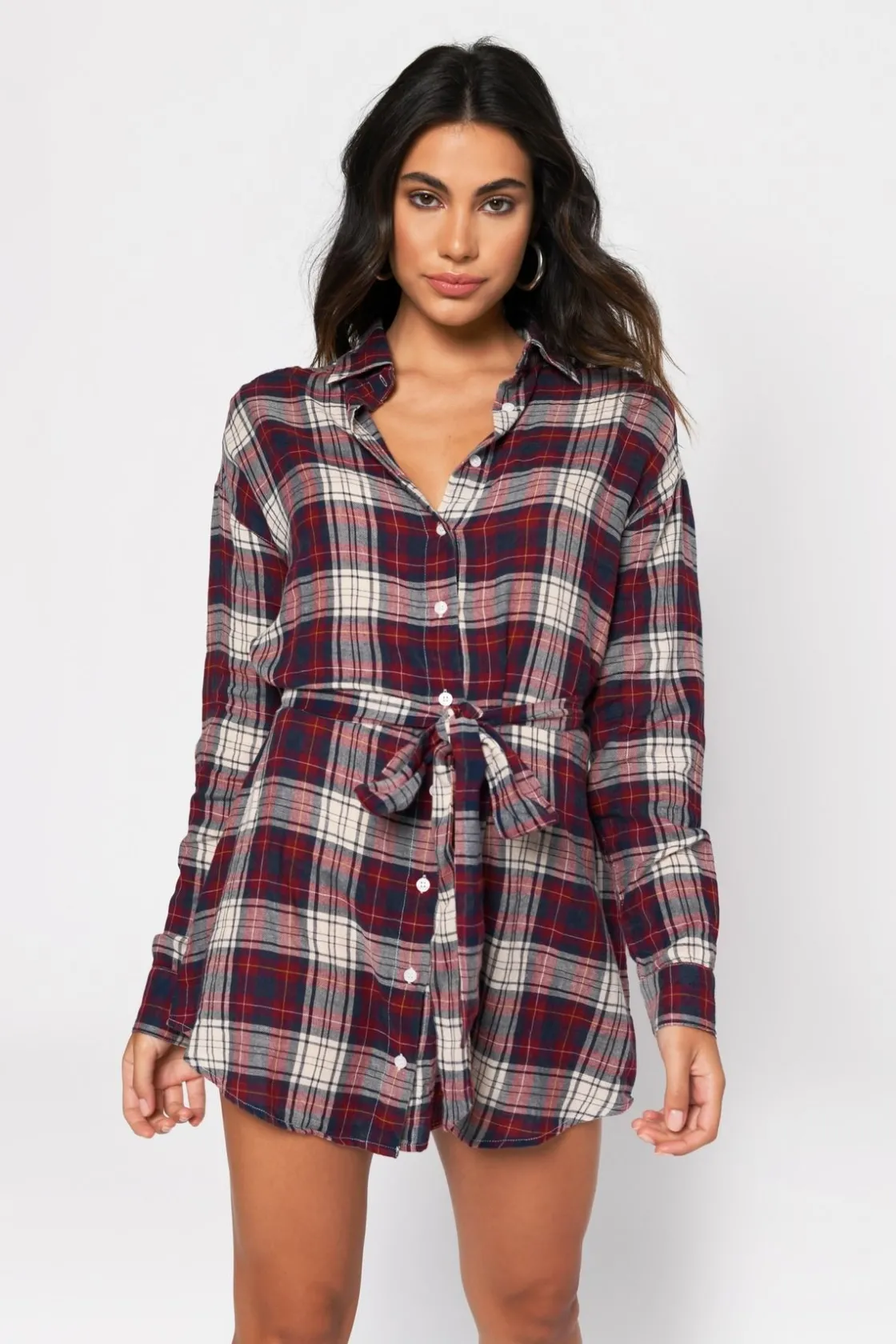 Tobi The Good Times Plaid Button Up Mini Dress -