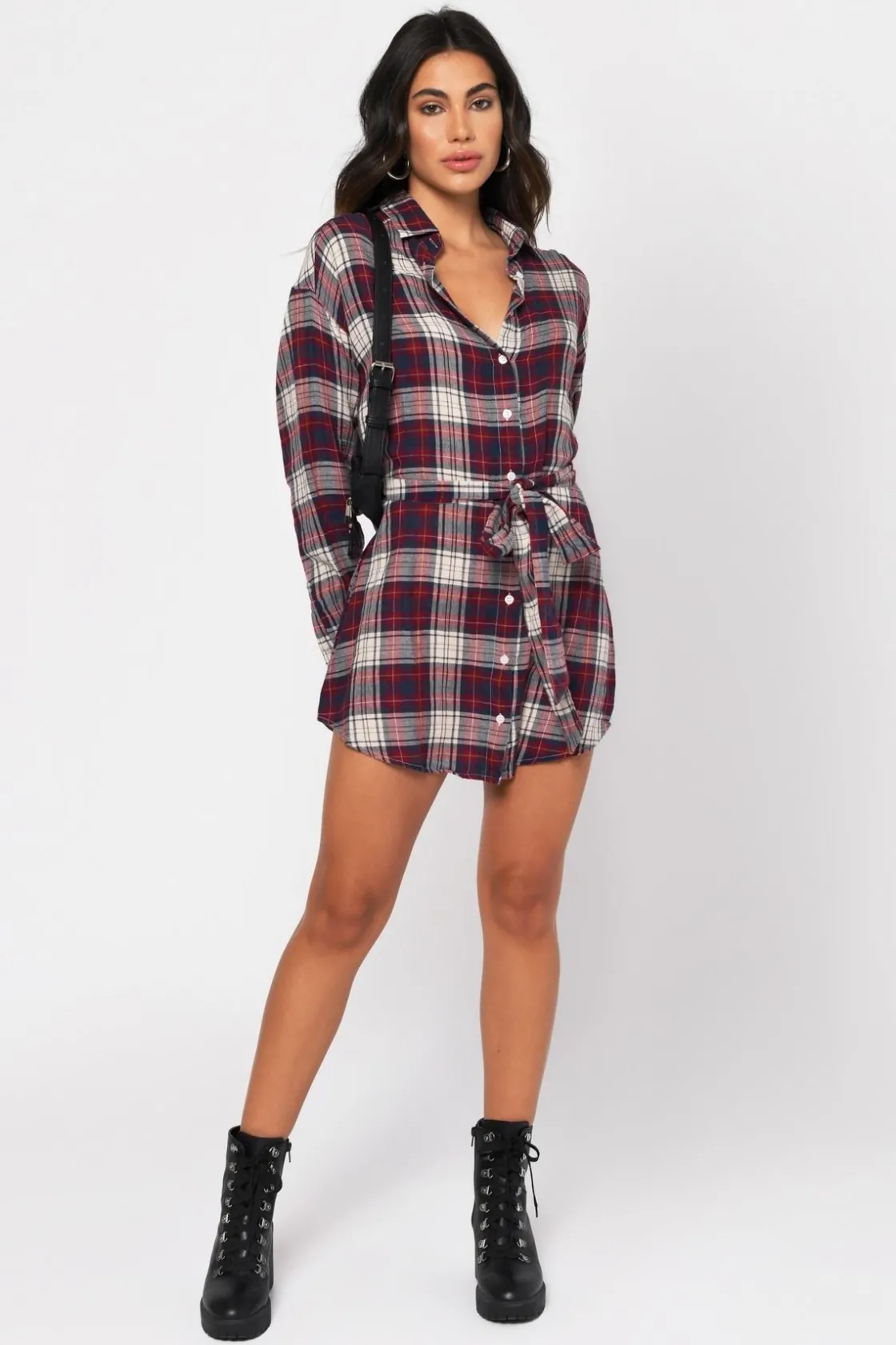 Tobi The Good Times Plaid Button Up Mini Dress -