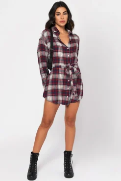 Tobi The Good Times Plaid Button Up Mini Dress -