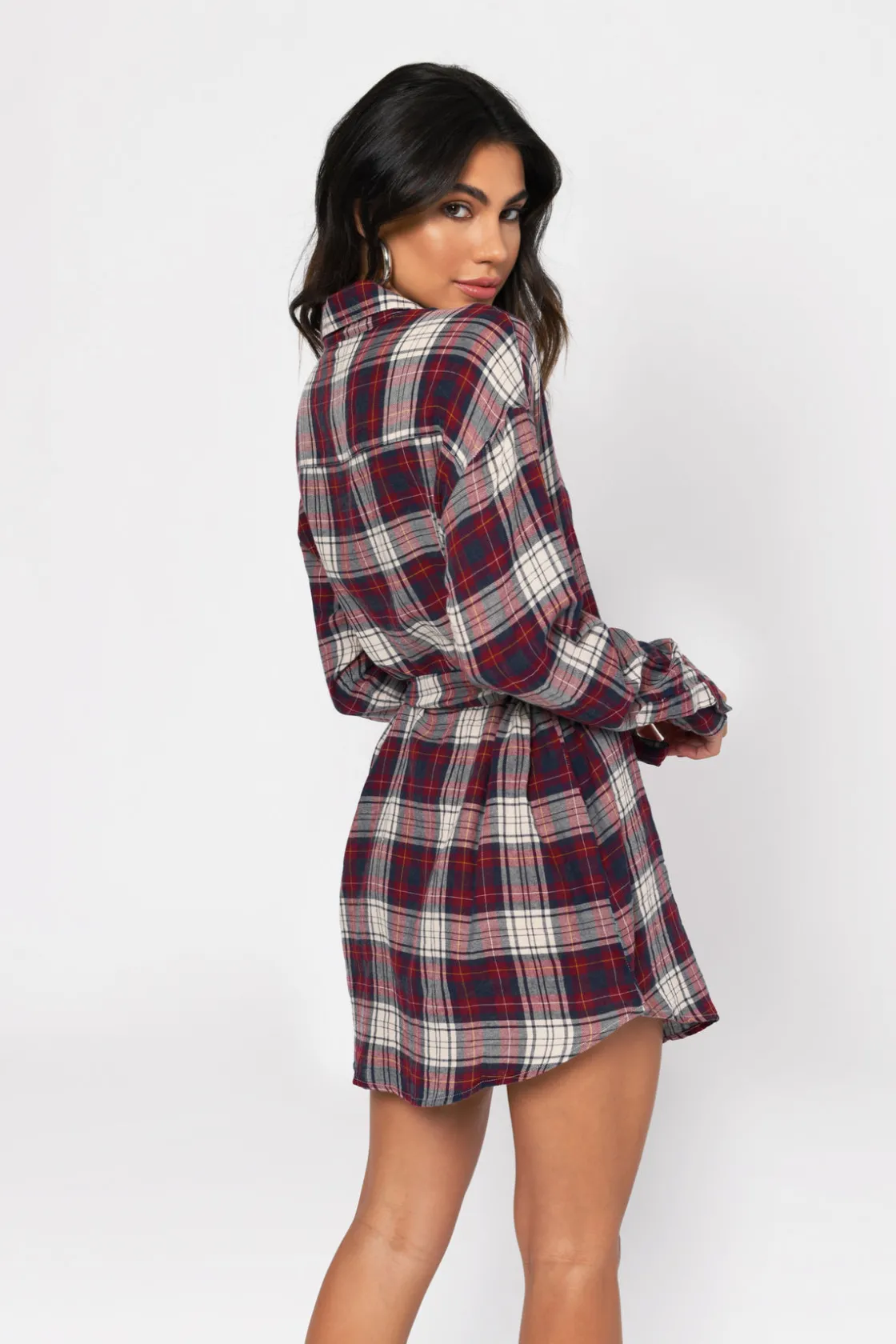 Tobi The Good Times Plaid Button Up Mini Dress -
