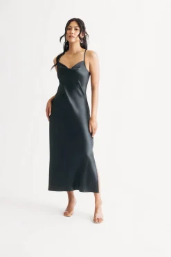 Tobi Theodora Satin Cowl Neck Midi Dress - Dark Navy