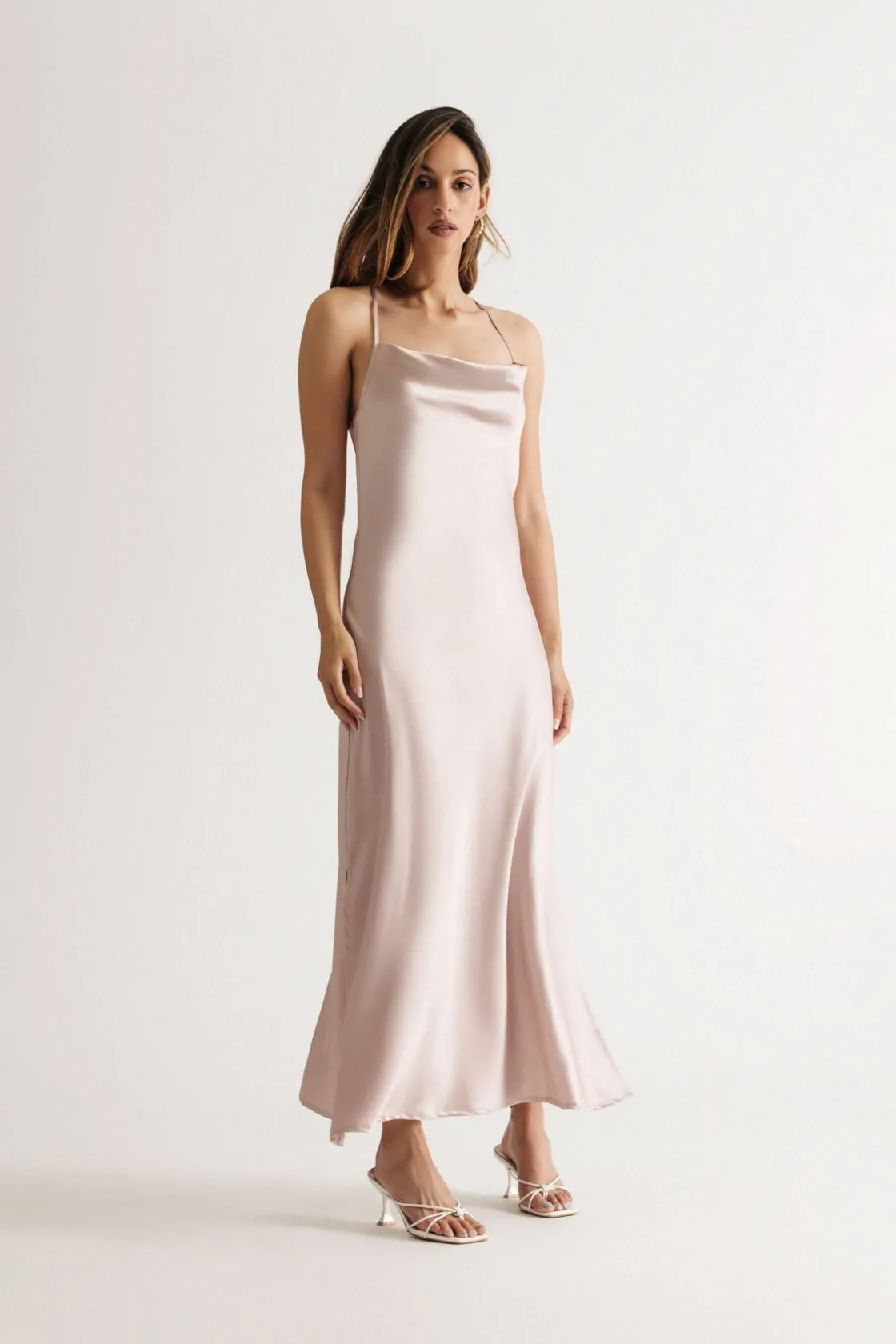 Tobi Theodora Satin Cowl Neck Midi Dress - Dark Navy