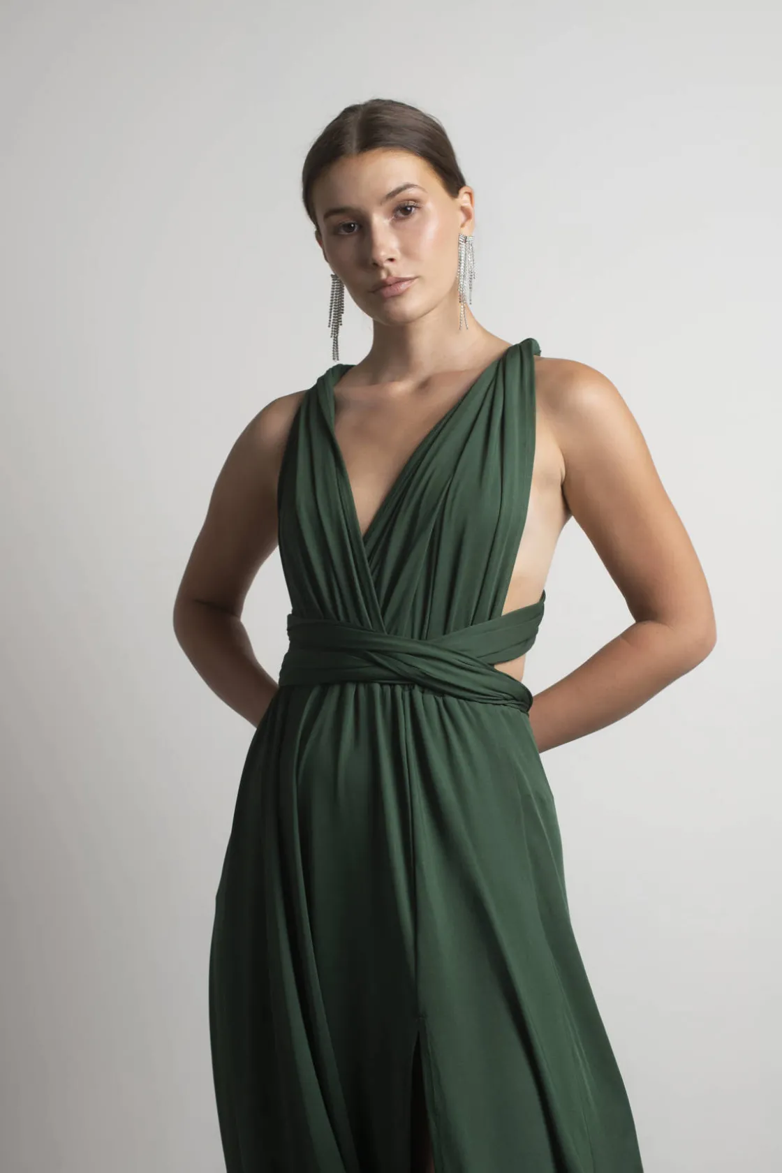 Tobi Think It Through Multiway High Slit Maxi Dress - Hunter Green