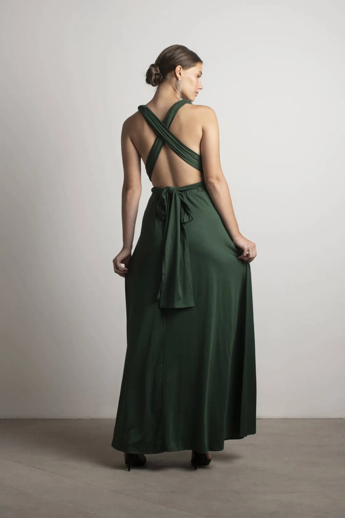 Tobi Think It Through Multiway High Slit Maxi Dress - Hunter Green