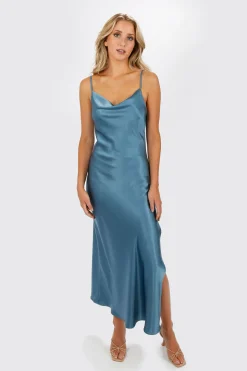 Tobi This Moment Satin Cowl Neck Maxi Dress - Terracotta