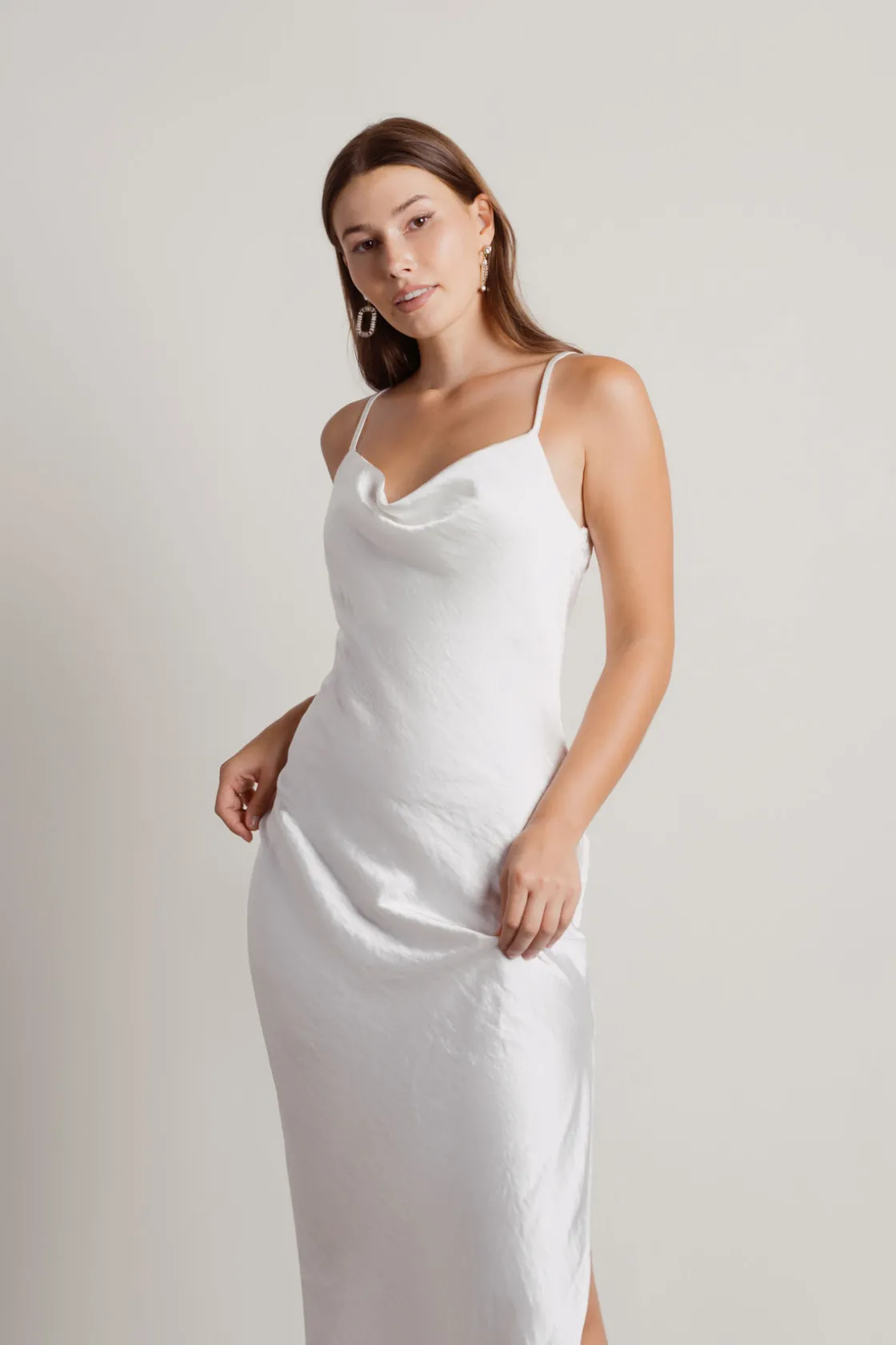 Tobi This Moment Satin Cowl Neck Maxi Dress - Terracotta