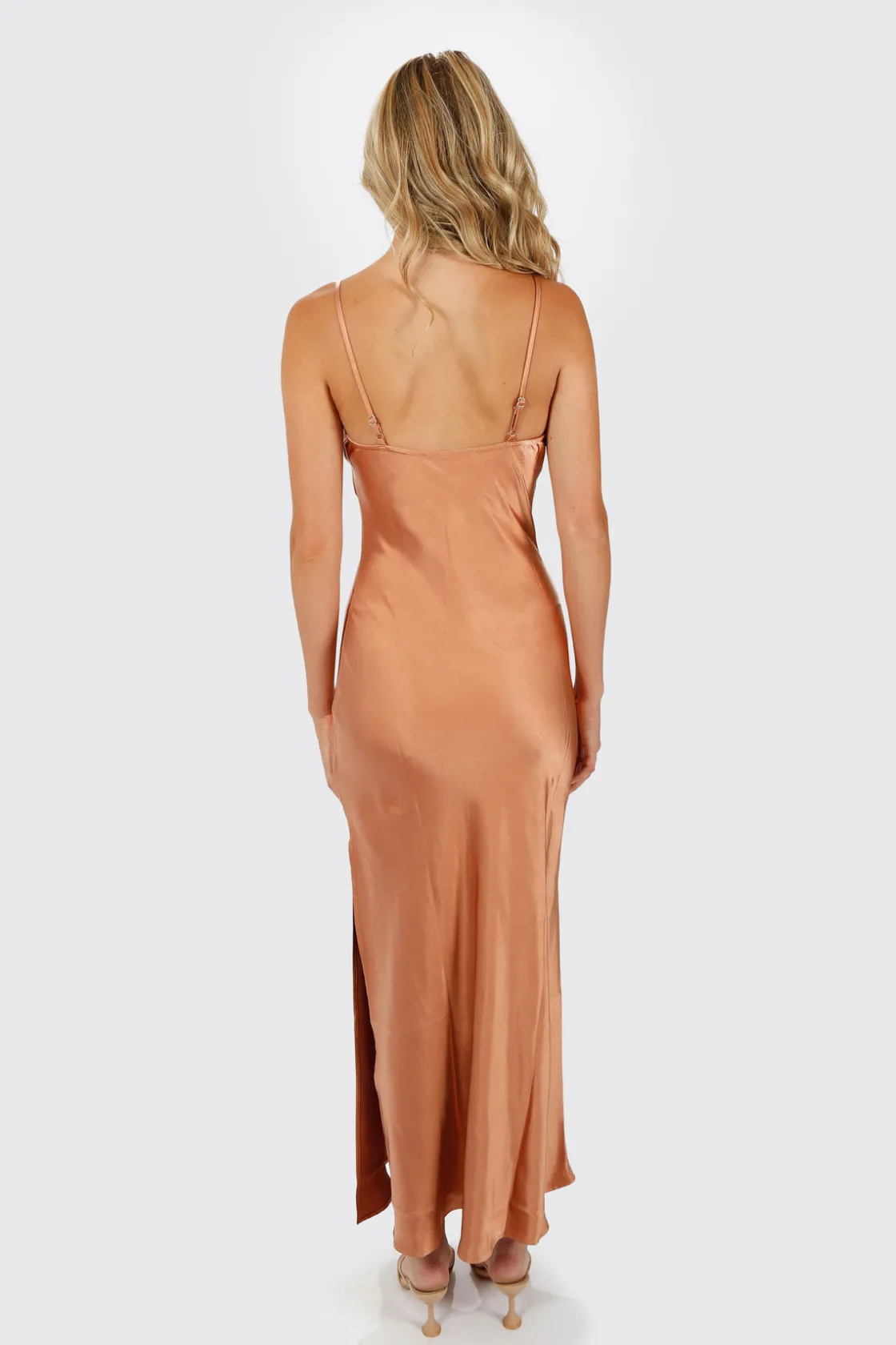 Tobi This Moment Satin Cowl Neck Maxi Dress - Terracotta