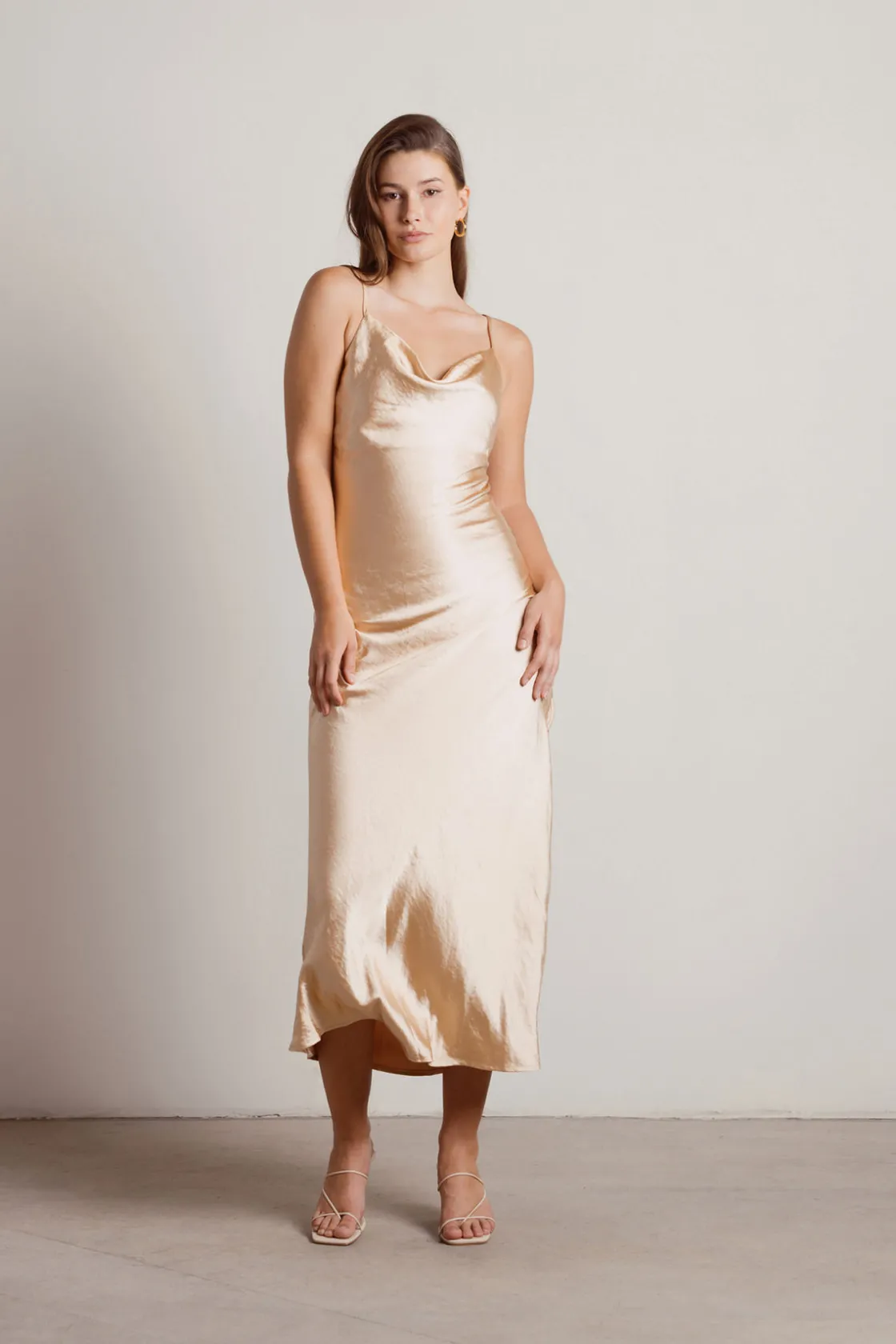 Tobi This Moment Satin Cowl Neck Maxi Dress - Terracotta