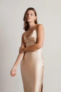 Tobi This Moment Satin Cowl Neck Maxi Dress - Terracotta