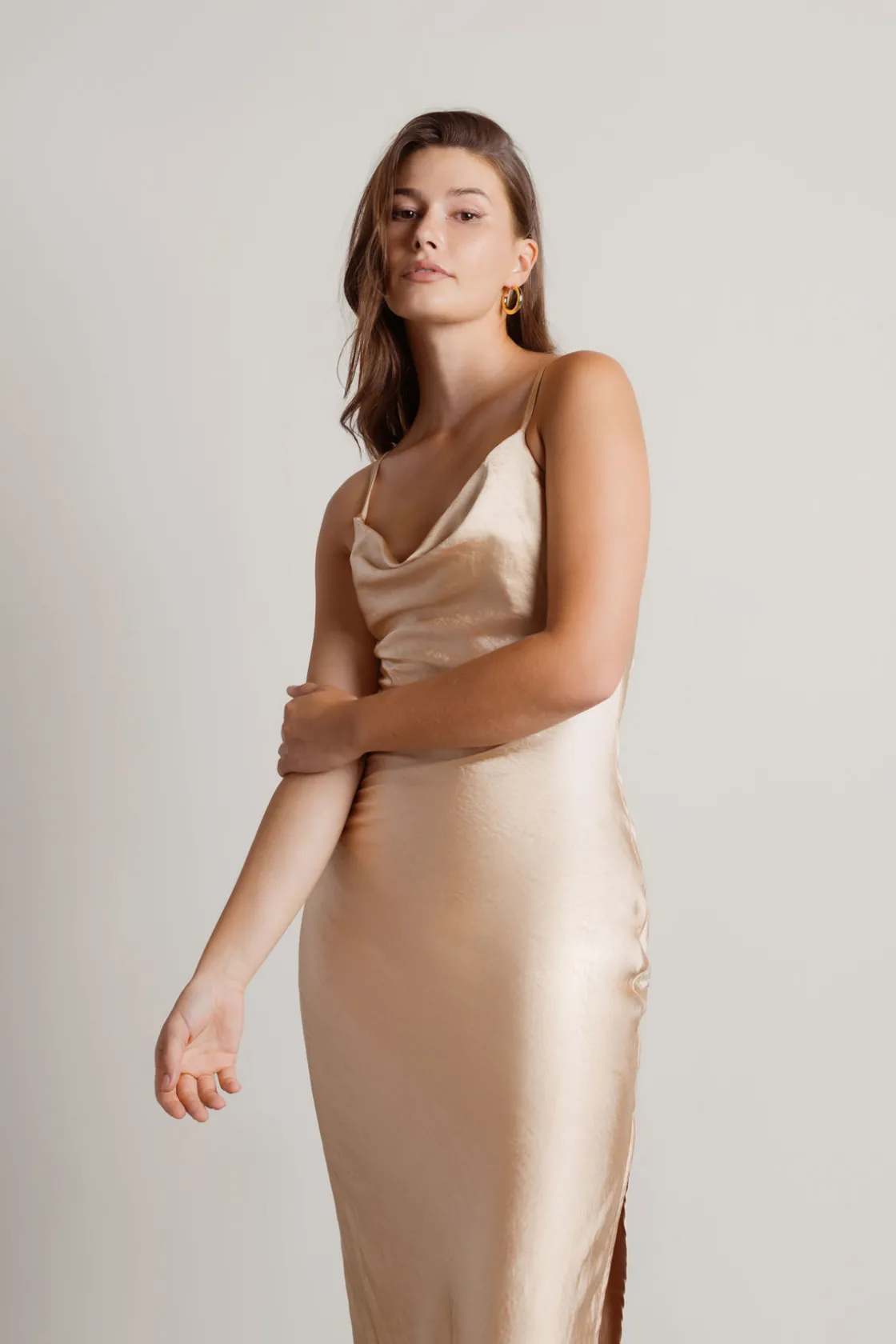 Tobi This Moment Satin Cowl Neck Maxi Dress - Terracotta
