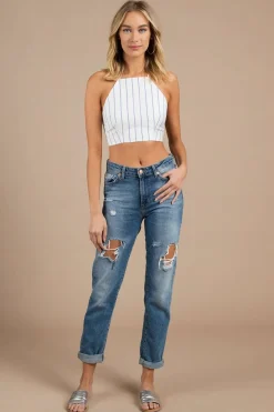 Tobi Tinesha Crop Top - Blue And White