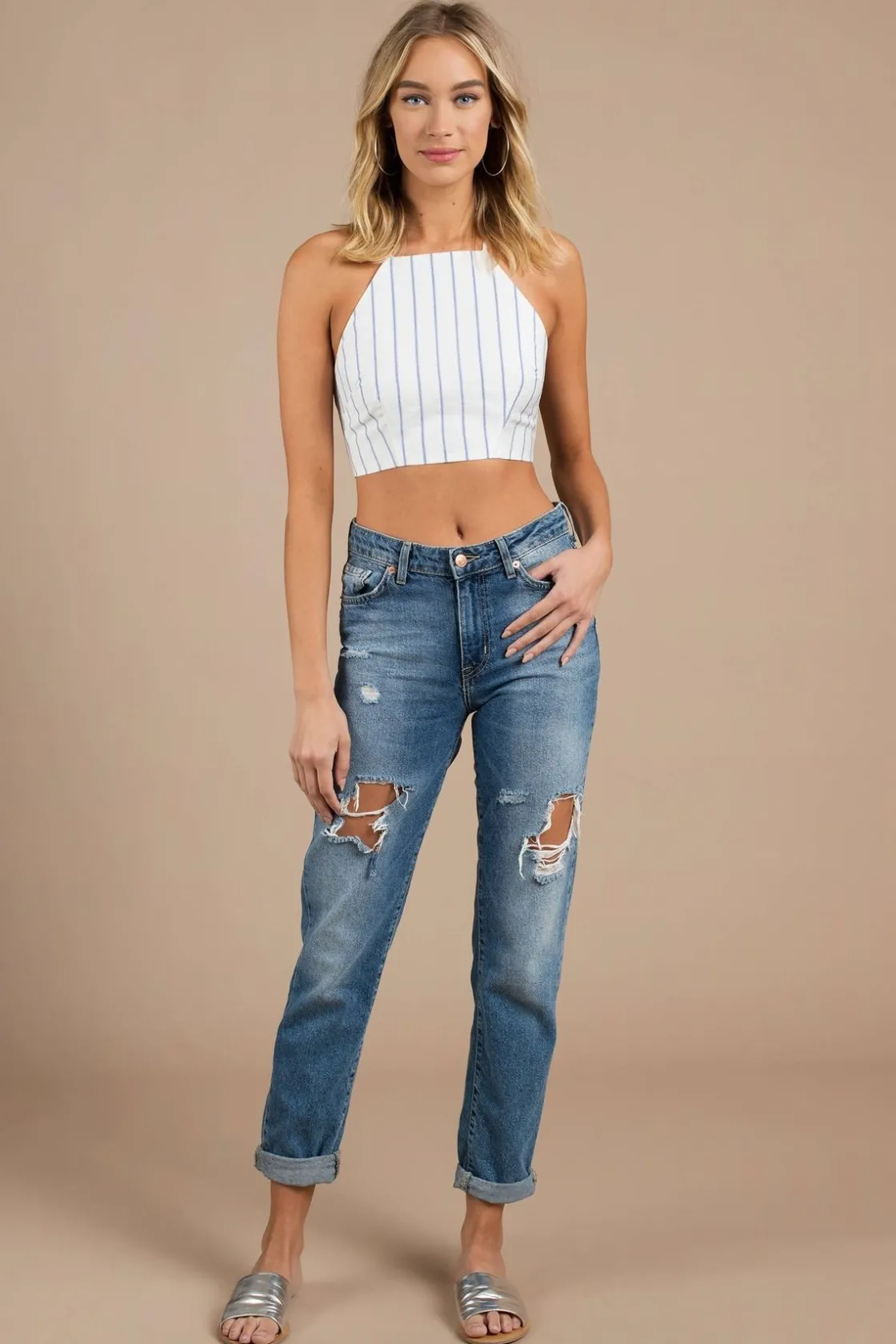 Tobi Tinesha Crop Top - Blue And White