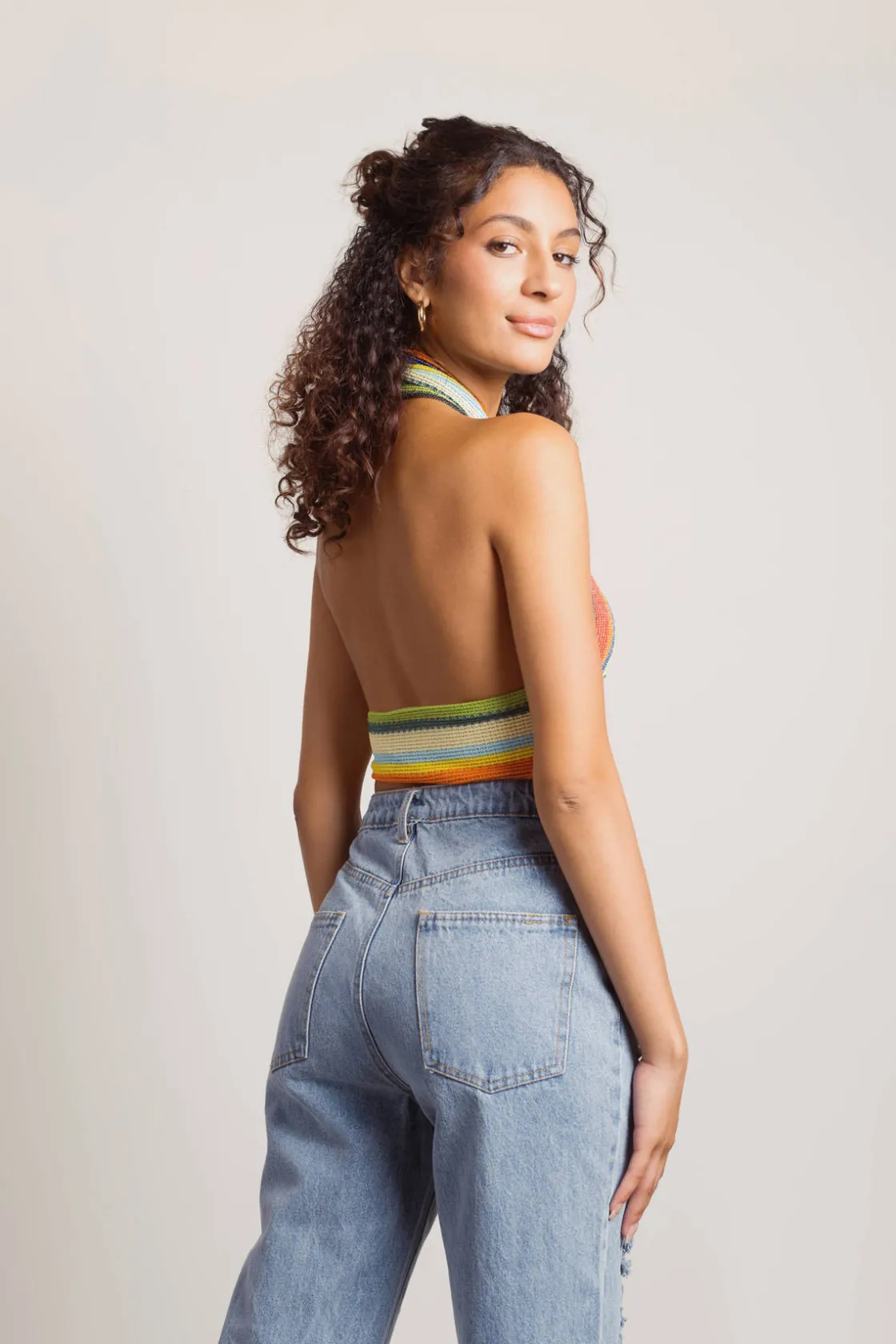 Tobi Tropical Weather Crop Top - Pink Green Multi