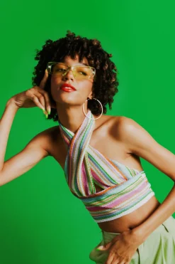 Tobi Tropical Weather Crop Top - Pink Green Multi