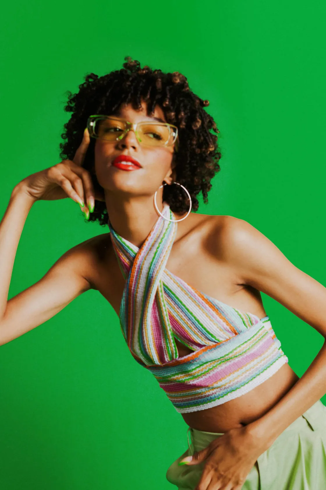 Tobi Tropical Weather Crop Top - Pink Green Multi