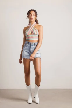 Tobi Tropical Weather Crop Top - Pink Green Multi