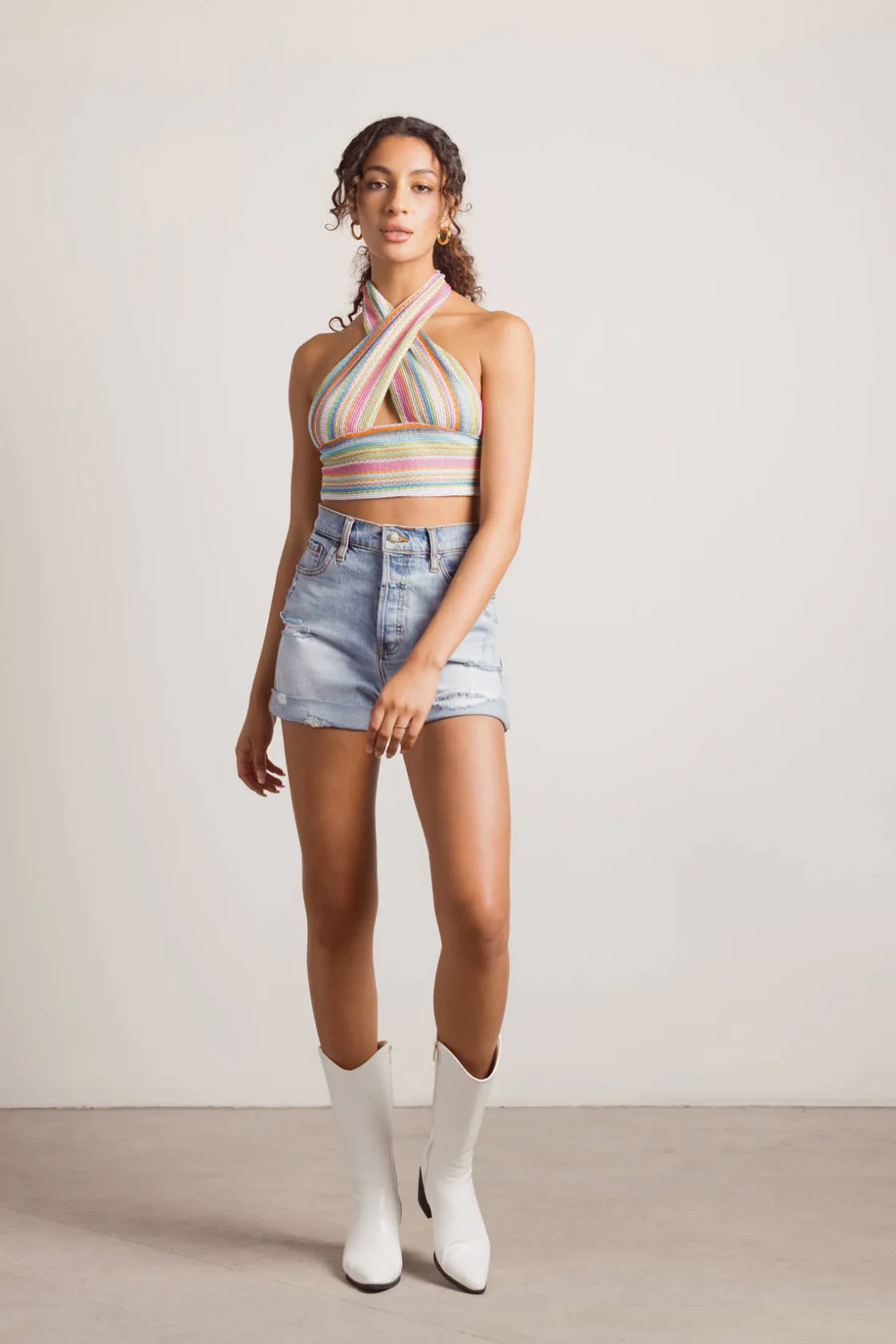 Tobi Tropical Weather Crop Top - Pink Green Multi