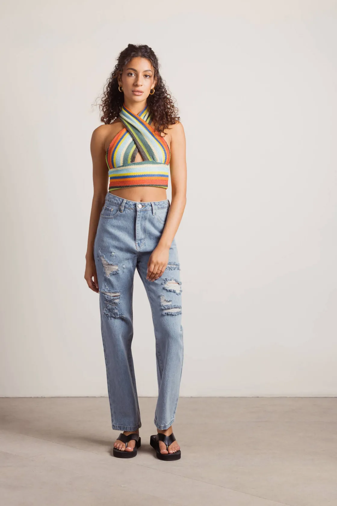Tobi Tropical Weather Crop Top - Pink Green Multi