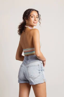 Tobi Tropical Weather Crop Top - Pink Green Multi