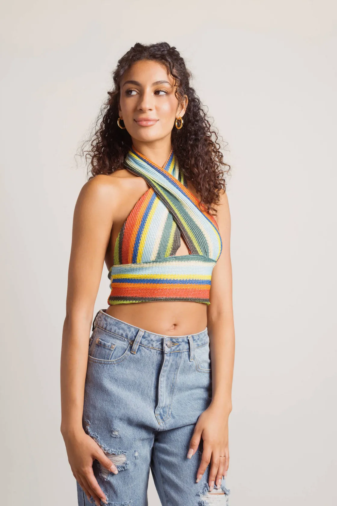 Tobi Tropical Weather Crop Top - Pink Green Multi
