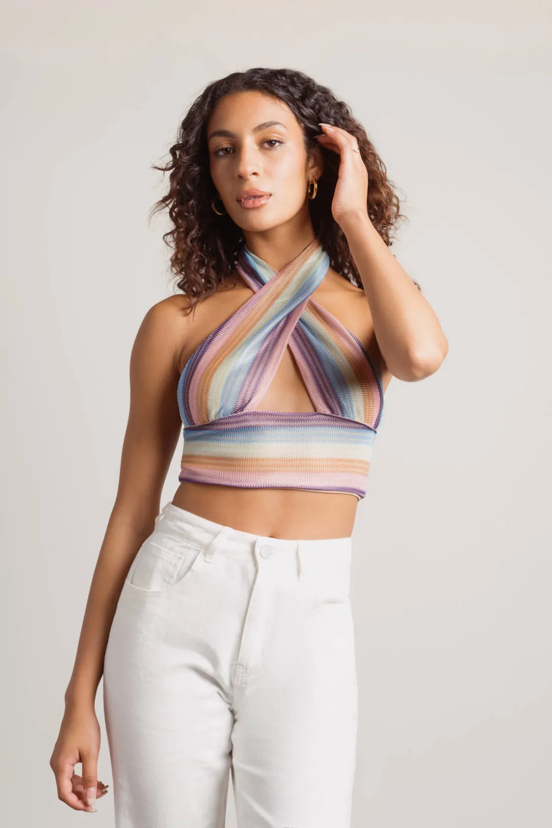 Tobi Tropical Weather Crop Top - Pink Green Multi