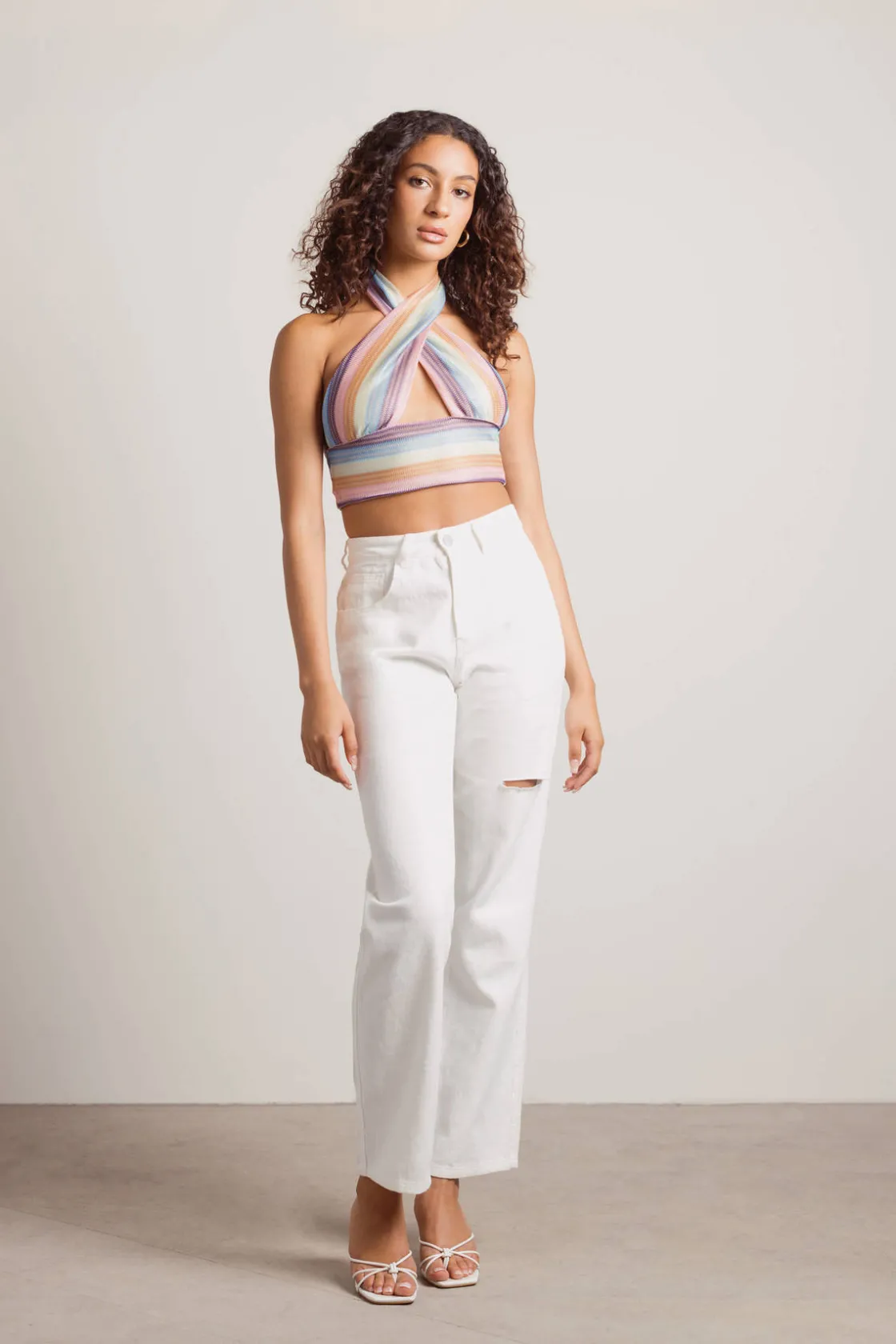 Tobi Tropical Weather Crop Top - Pink Green Multi
