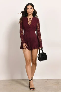 Tobi Trysta Lace Romper - Wine