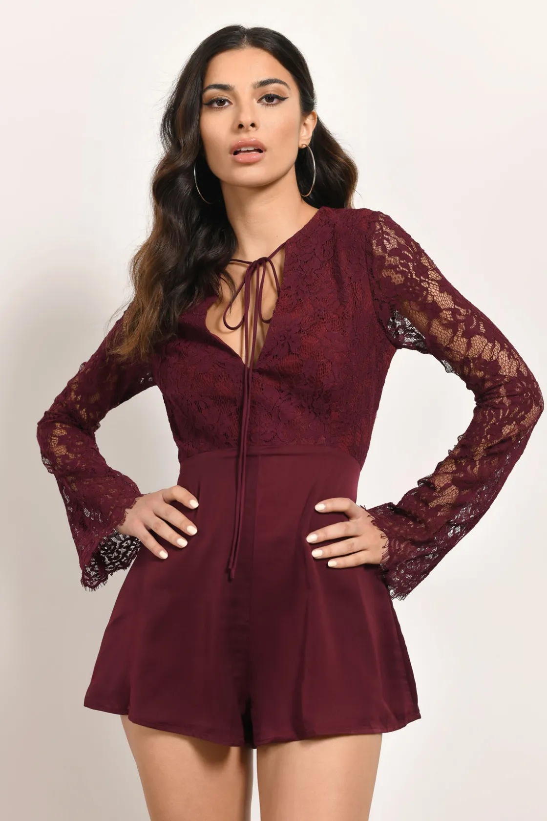 Tobi Trysta Lace Romper - Wine