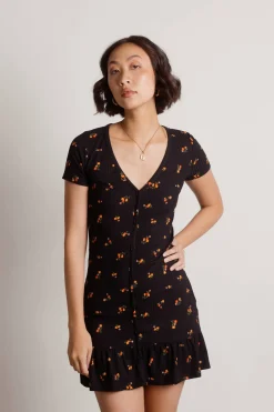 Tobi Two Fold Floral Ribbed Mini Dress -