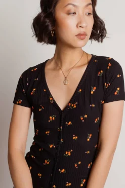 Tobi Two Fold Floral Ribbed Mini Dress -