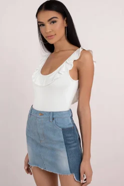 Tobi Two Step Hem Denim Mini Skirt -