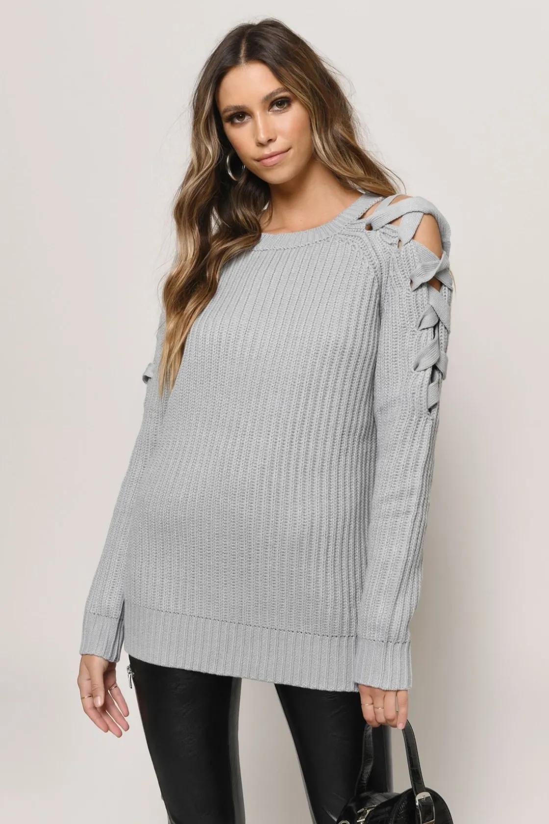 Tobi Vana Cold Shoulder Sweater - Grey