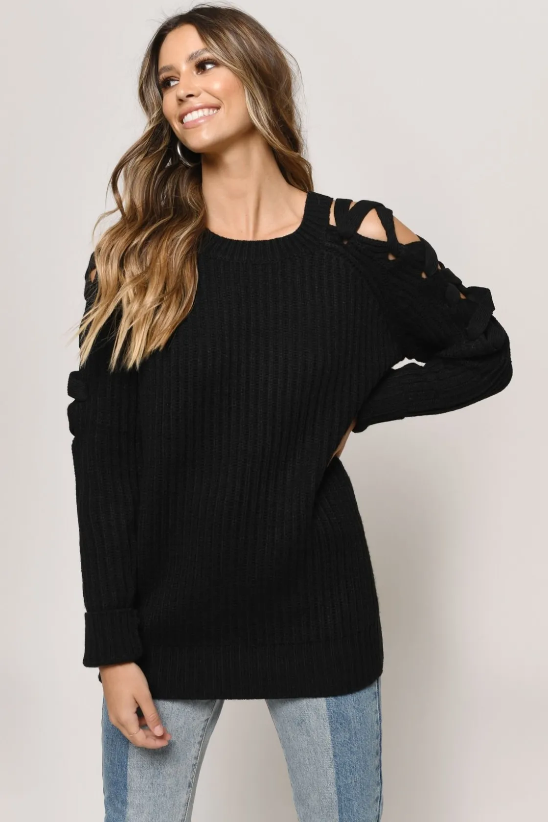 Tobi Vana Cold Shoulder Sweater - Grey