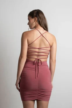 Tobi Vicki Ruched Open Back Mini Dress - Teal
