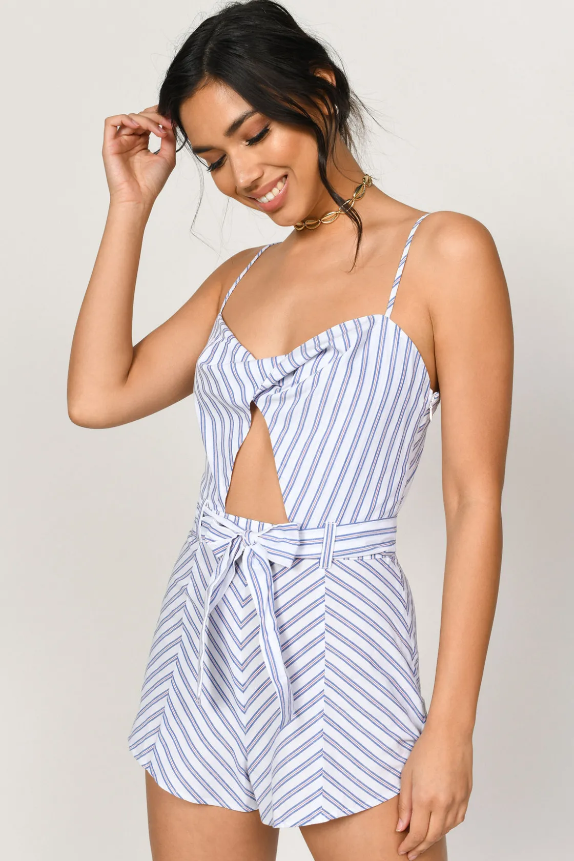 Tobi Wake Me Up Cutout Romper - Blue