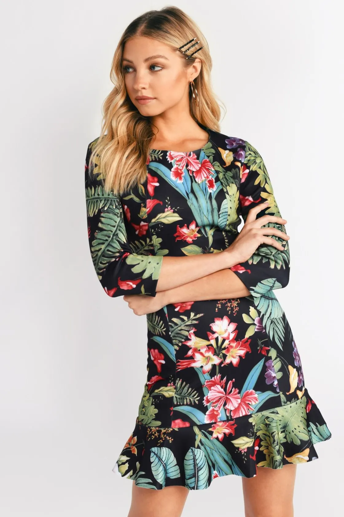 Tobi Wall Of Flowers Floral Ruffle Mini Dress -