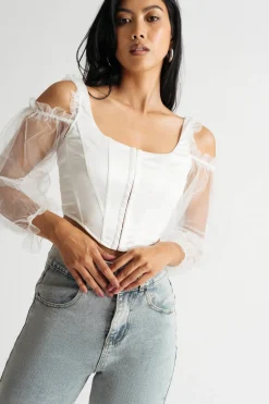 Tobi Wasted Love Satin Corset Sheer Sleeves Top